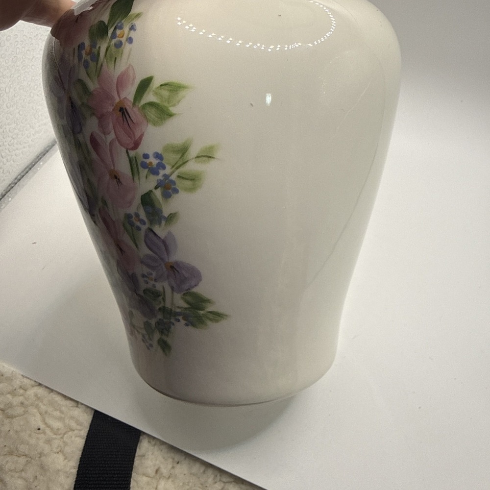 Fenton Hand painted Fannie Ginger Jar Milk glass Floral 7" Vase - Picture 4 of 10